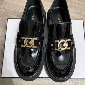 Guess Black Patent Loafers with Gold Accent
